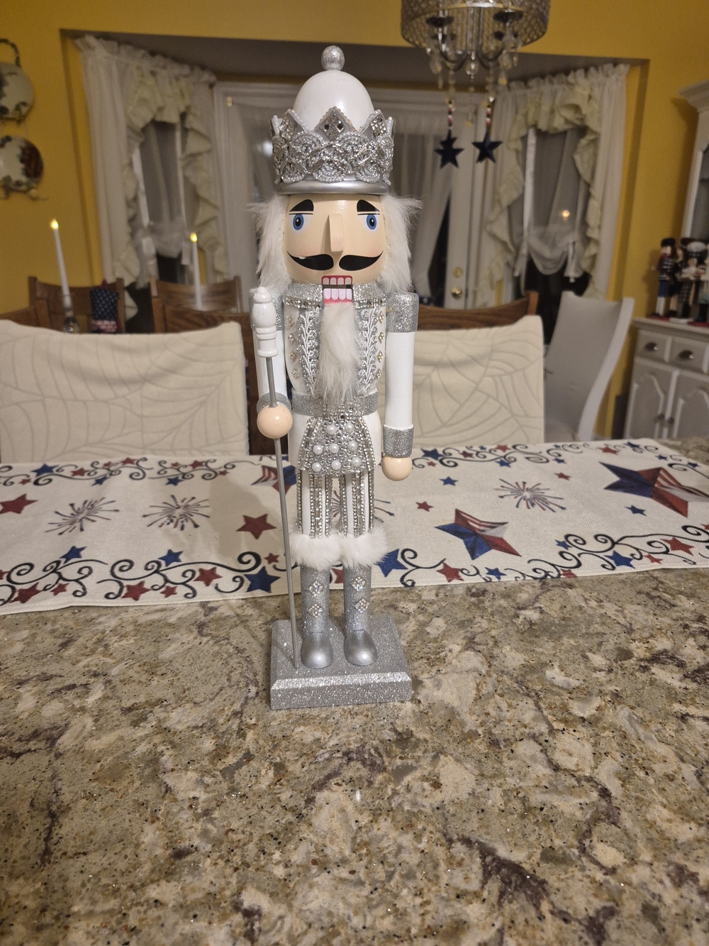 Silver White Nutcracker Holiday Figurine - Elegant Holiday Decor